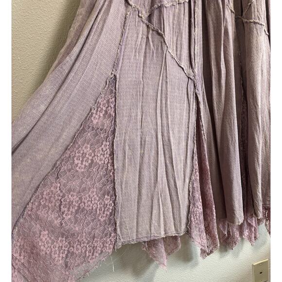 NWOT Oli & Hali Layered Lace Patchwork Smoked Maxi Skirt Lilac Size XL Lagenlook - Picture 4 of 7
